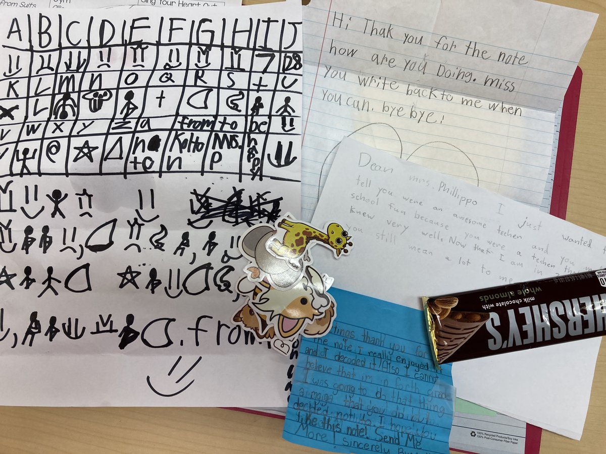 mrsphillippo's tweet photo. Relationships don't end when kiddos leave the grade! I sent a coded message to my old students and loved seeing what they wrote back! #SLPPantherProud #NPpride https://t.co/ICKfs5elHt