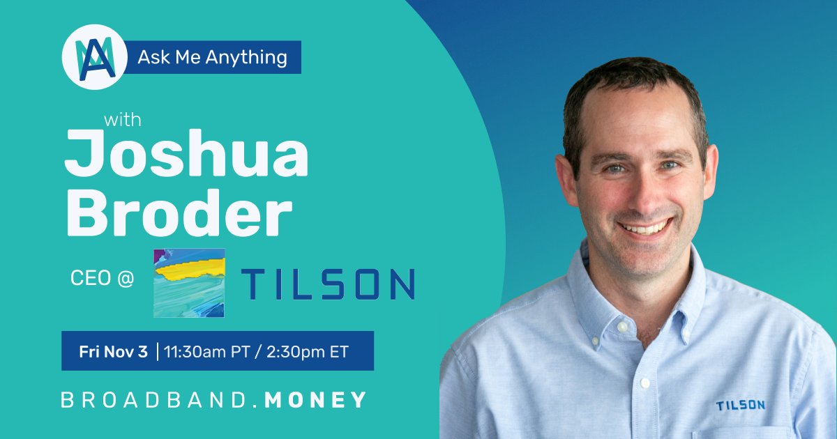 broadbandio's tweet photo. Join the #broadband community this coming Friday for an Ask Me Anything with @TilsonTech's CEO @joshuabroder. Be sure to RSVP and get those questions in early. 

https://t.co/ZdBFzeDh3E https://t.co/XAjdD8buR2