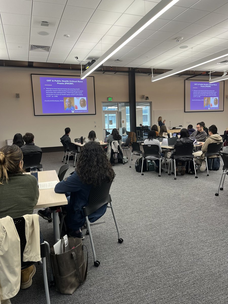 Sitting in on class today with first year MPH students who are learning Public Health Critical Race Praxis and how to decenter voices of those with privilege. #publichealth101 @hspop_uw @uwsph