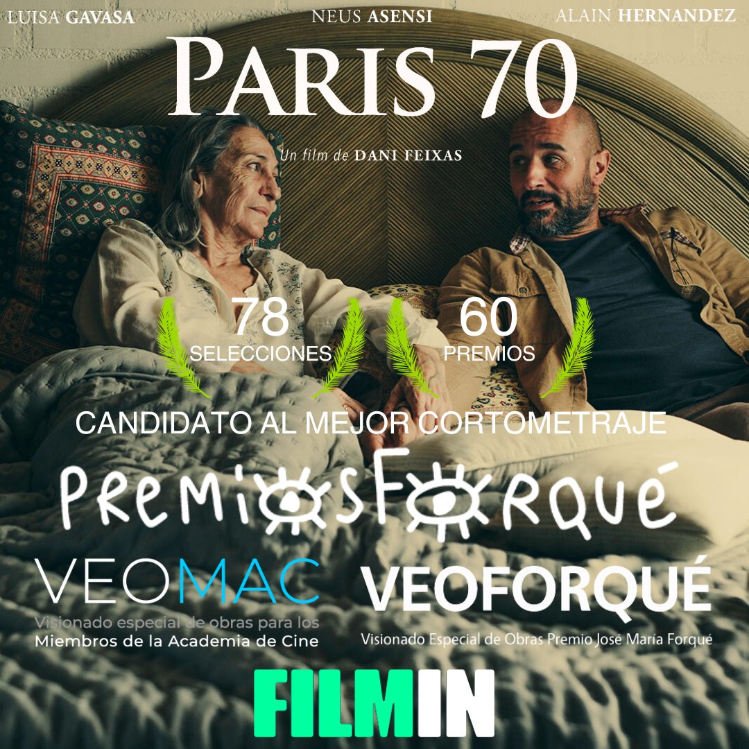 NachSolis_ICine's tweet photo. ¡Últimas 24h para votar a los #PremiosForqué!

Tras lograr ser el “CORTO MÁS PREMIADO DEL AÑO” y que @Filmin nos nombrara “UNA DE LAS 10 JOYAS DE NUESTRO CINE”, os animo a disfrutar de #Paris70, una carta de amor de un hijo a su madre con Alzheimer.
En Veomac, Veoforqué y @filmin https://t.co/GPqXJjGeXn