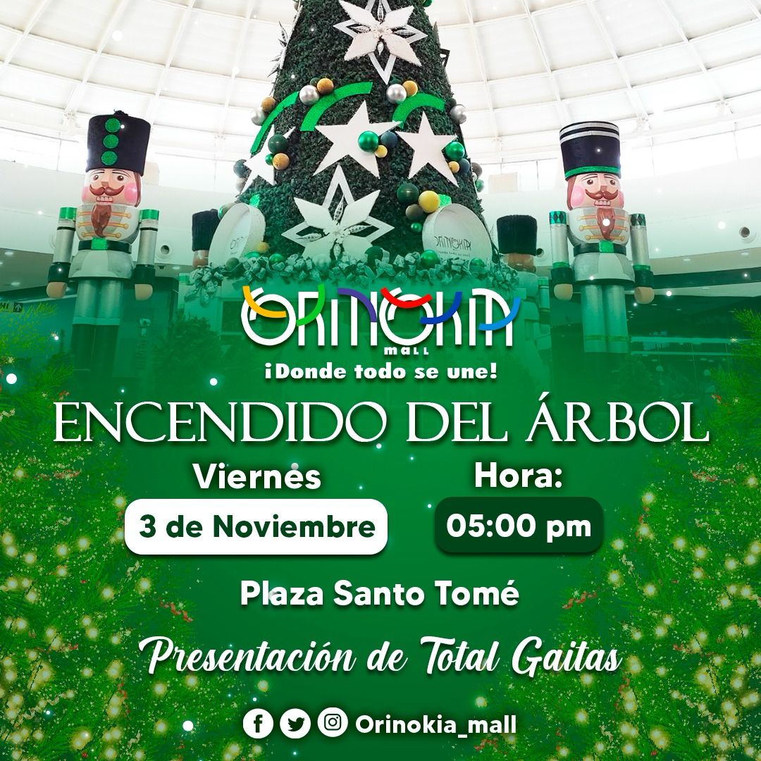 ¡En Orinokia Mall le damos la bienvenida a la 🌲✨época más hermosa del año ✨🌲 junto a las familias guayanesas!

Te invitamos a que disfrutes de una tarde diferente al son de las gaitas 💃🏻✨, en el Mall Donde Todo se Une este viernes 03 de noviembre a partir 05PM.