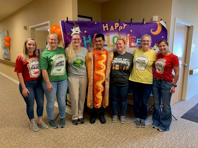OakwoodHC's tweet photo. October has been such a fun month for residents and staff. We enjoyed our final 1980's Theme Dinner, participated in the Community Witches Walk, carved and decorated pumpkins and finished the month with a Halloween Party. #TrilogyLiving https://t.co/71Y3mT8uVH