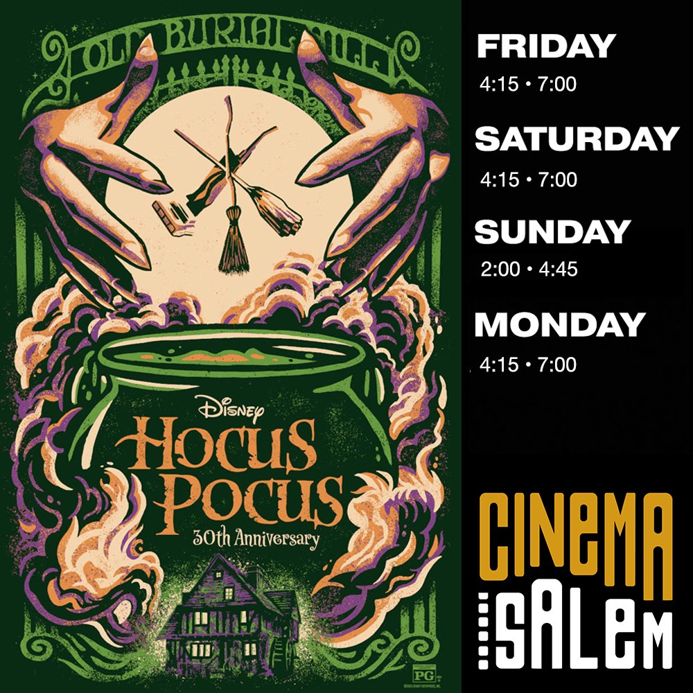 Let’s nurse that Halloween hangover with 30th anniversary screenings of two holiday classics: The Nightmare Before Christmas and Hocus Pocus. Both are gone after this weekend. CinemaSalem.com