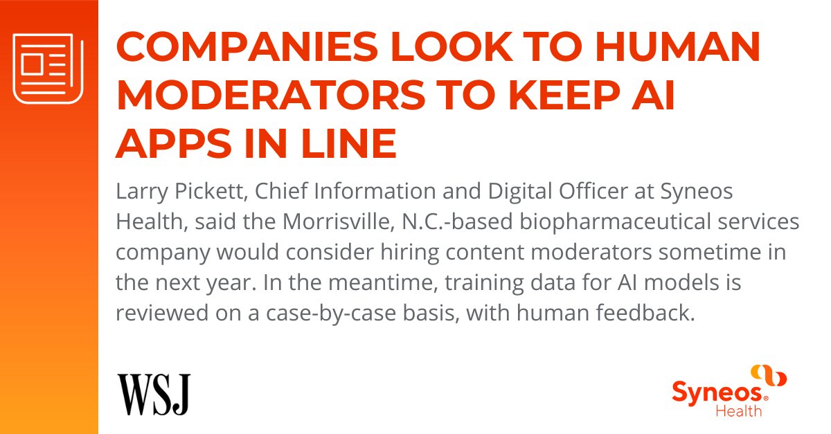 Syneos Health (@syneoshealth) on Twitter photo What steps can businesses take to minimize the risks associated with AI-generated content and ensure responsible and ethical usage? In this <a href="/WSJ/">The Wall Street Journal</a> article, our Chief Information & Digital Officer discusses the growing interest in responsible #AI: wsj.com/articles/compa… What steps can businesses take to minimize the risks associated with AI-generated content and ensure responsible and ethical usage? In this <a href="/WSJ/">The Wall Street Journal</a> article, our Chief Information & Digital Officer discusses the growing interest in responsible #AI: wsj.com/articles/compa…