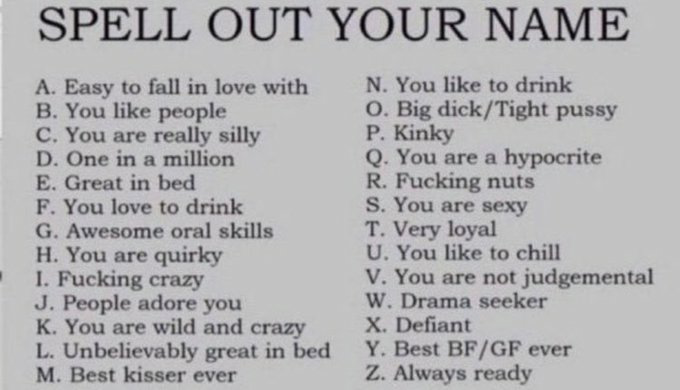 C- You are really silly
R- Fucking nuts
I- Fucking crazy
S- You are sexy
S- You are sexy
Y- Best BF/GF ever

Well, the first 3 were right 🤷‍♀️😂😂😂