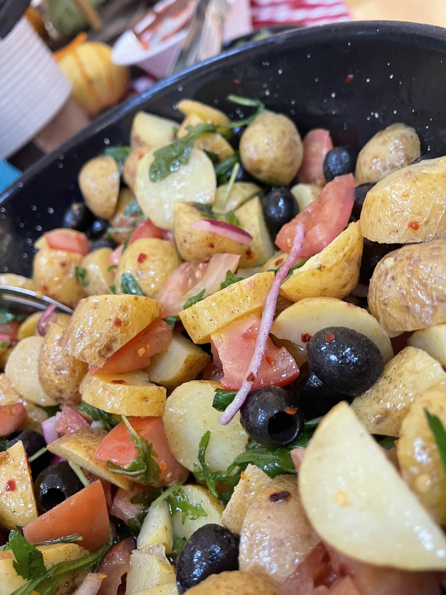 blithing2's tweet photo. Miso aubergine, chunky potato &amp; olive salad, freshly made basil pesto and cherry chocolate pot. A couple of lunch delights @MaryMar89923871 @Milen42931651 @HolroydHowe https://t.co/uYC71jjgaV