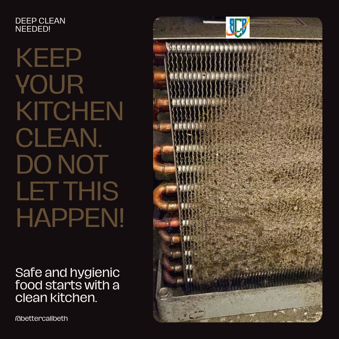 BetterCallBeth_'s tweet photo. These condenser coils have a TON of build-up on them.

This can cause your commercial refrigerator or freezer to malfunction, not cool or freeze properly, and more.

If your condenser coils look like this, you'd Better Call Beth!

#foodsafety #bettercallbeth #bcb #kitchen #food https://t.co/Y6Feg5RZFU