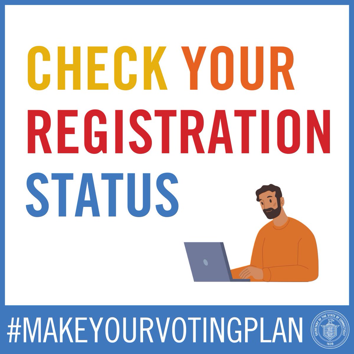 CTSotS's tweet photo. #MAKEYOURVOTINGPLAN - ✅ Check your Registration Status
See if you are registered to vote by visiting https://t.co/oVdNmmKNsL, and remember to #voteLOCAL on November 7th. https://t.co/F6jC2I2T3Z