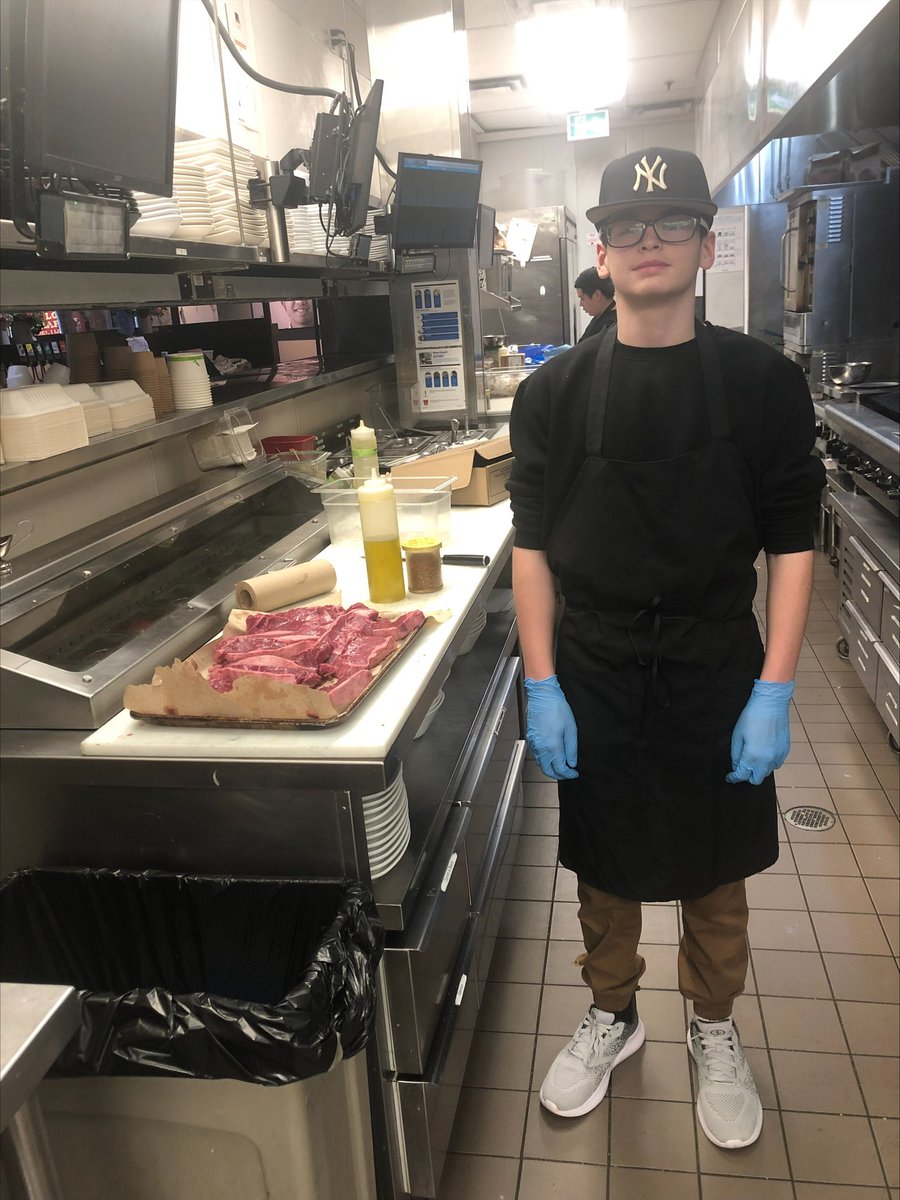 Here is Chase, putting in some hours at Mr Mikes for the annual Take Our Kid To Work Day.  Great job Chase!  <a href="/JenQuigley_/">Jen Quigley</a>  <a href="/CompMinerTweets/">Composite High</a> <a href="/FMPSD/">Fort McMurray Public School Division</a>