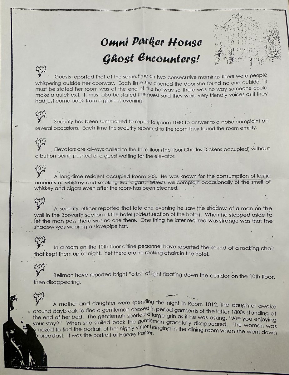 ValentinaG200's tweet photo. Security at the Iconic Omni Parker House has been summoned to report to Room 1040 to answer a noise complaint on several occasions. they said that each time the security reported to the room they found the room empty. #report4charlie #Halloween https://t.co/9r8VEPSmxc