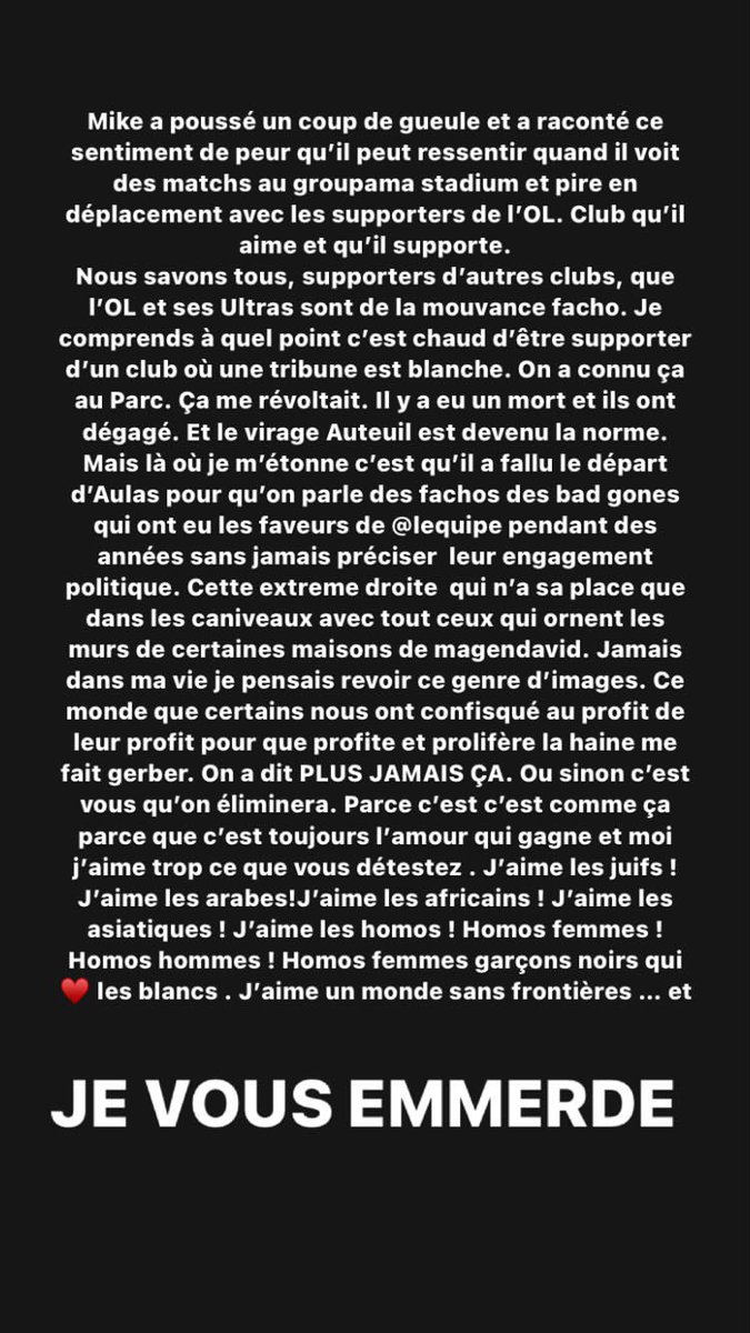 #mikeOL #racisme #Foot #OL 
#badgones #pourunecharteultra 
#antifacho