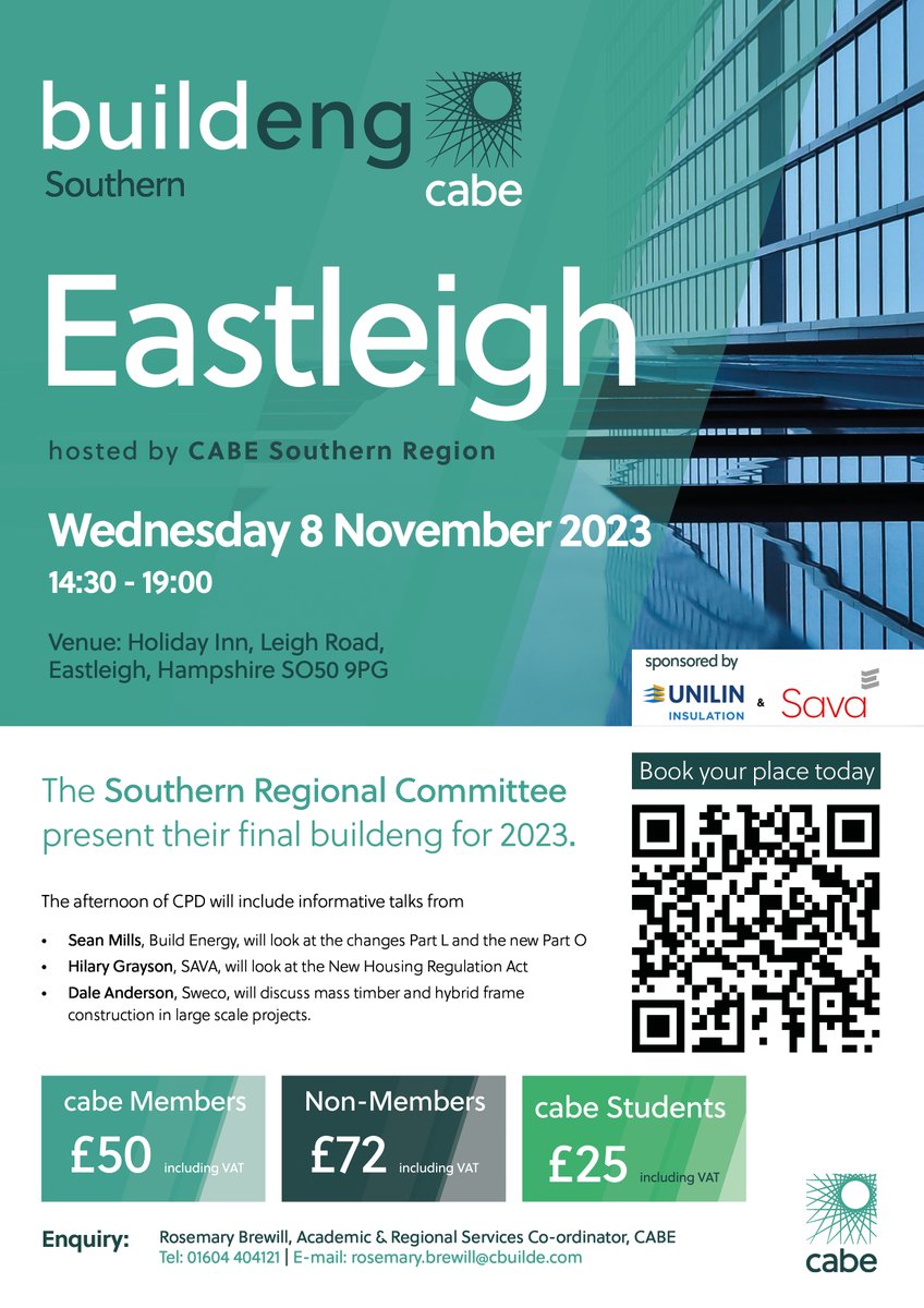 Join us at buildeng Southern (Eastleigh) Conference on 8 November 2023.

Network with like-minded professionals, and claim 5 hours of CPD for attending. 

Kindly sponsored by Unilin Insulation - UK &amp; Ireland and <a href="/SavaHQ/">Sava</a>. 

Book your place at ow.ly/Ybgj50PX1lr