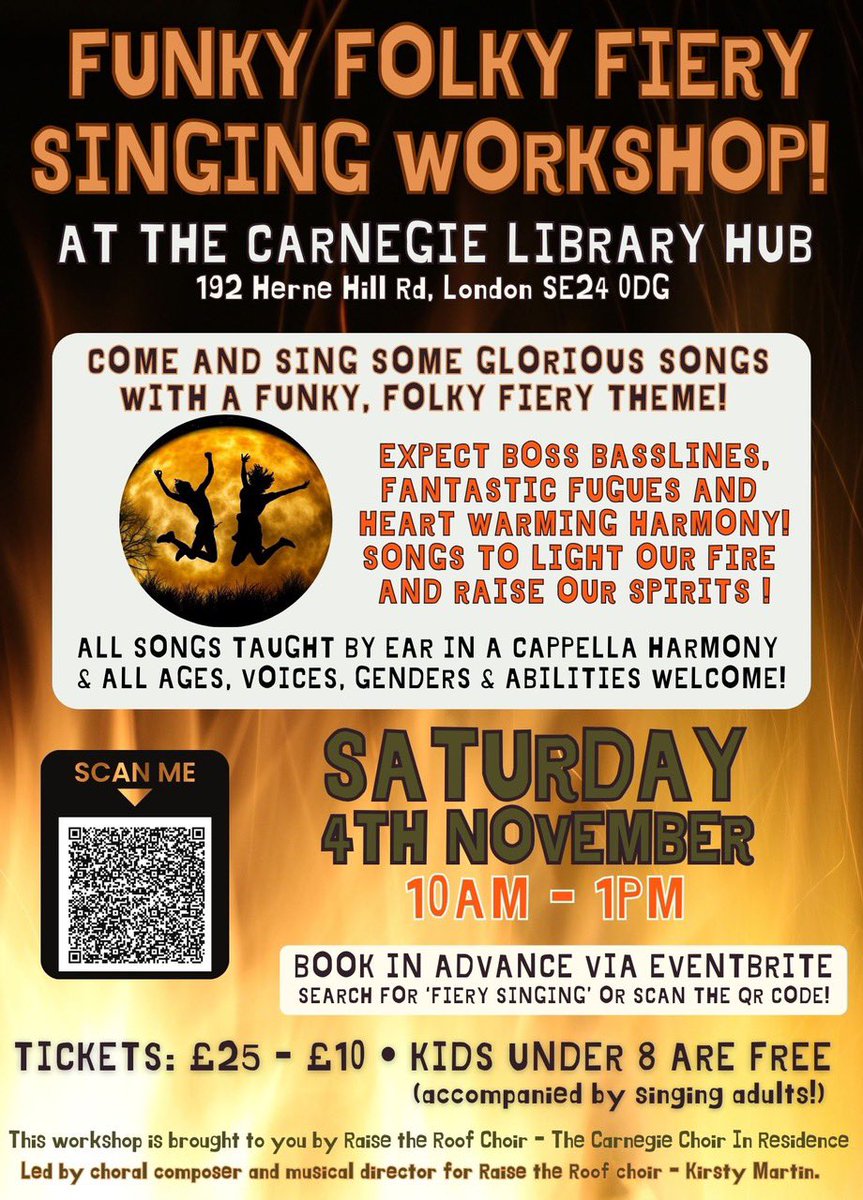 ‘The Revolution Will Be Harmonised’ 🎶 Join Kirsty for our next workshop THIS SATURDAY 4th November. 10am-1pm at <a href="/CarnegieLib/">Carnegie Library</a> 

It’s going to be Funky 😎
It’s going to be Folky 🎼
It’s going to be Fiery 🔥 

JOIN US. Link below

eventbrite.com/e/funky-folky-…

#singing #singingworkshop