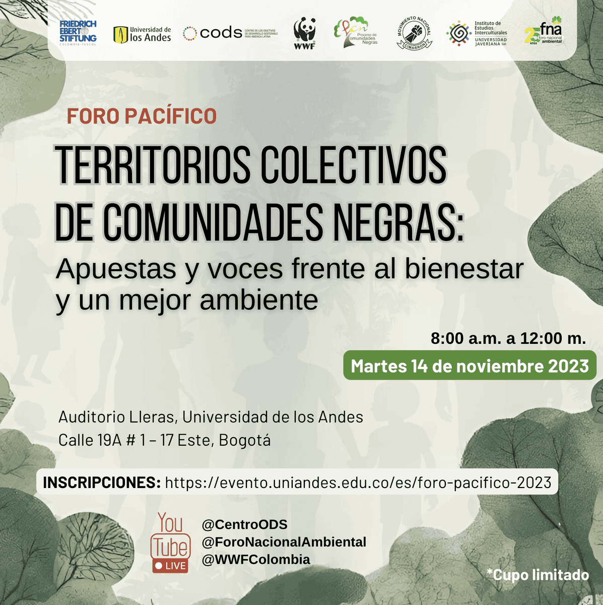 CentroOds's tweet photo. 📢 Junto con @WWFColombia, les invitamos al "Foro Pacífico: territorios colectivos de comunidades negras, apuestas y voces frente al bienestar y un mejor ambiente", un espacio de diálogo sobre las contribuciones de la Ley 70.

📅noviembre 14
¡Inscríbete! 👉https://t.co/7mthcRYTKh https://t.co/40cFNuzaLV