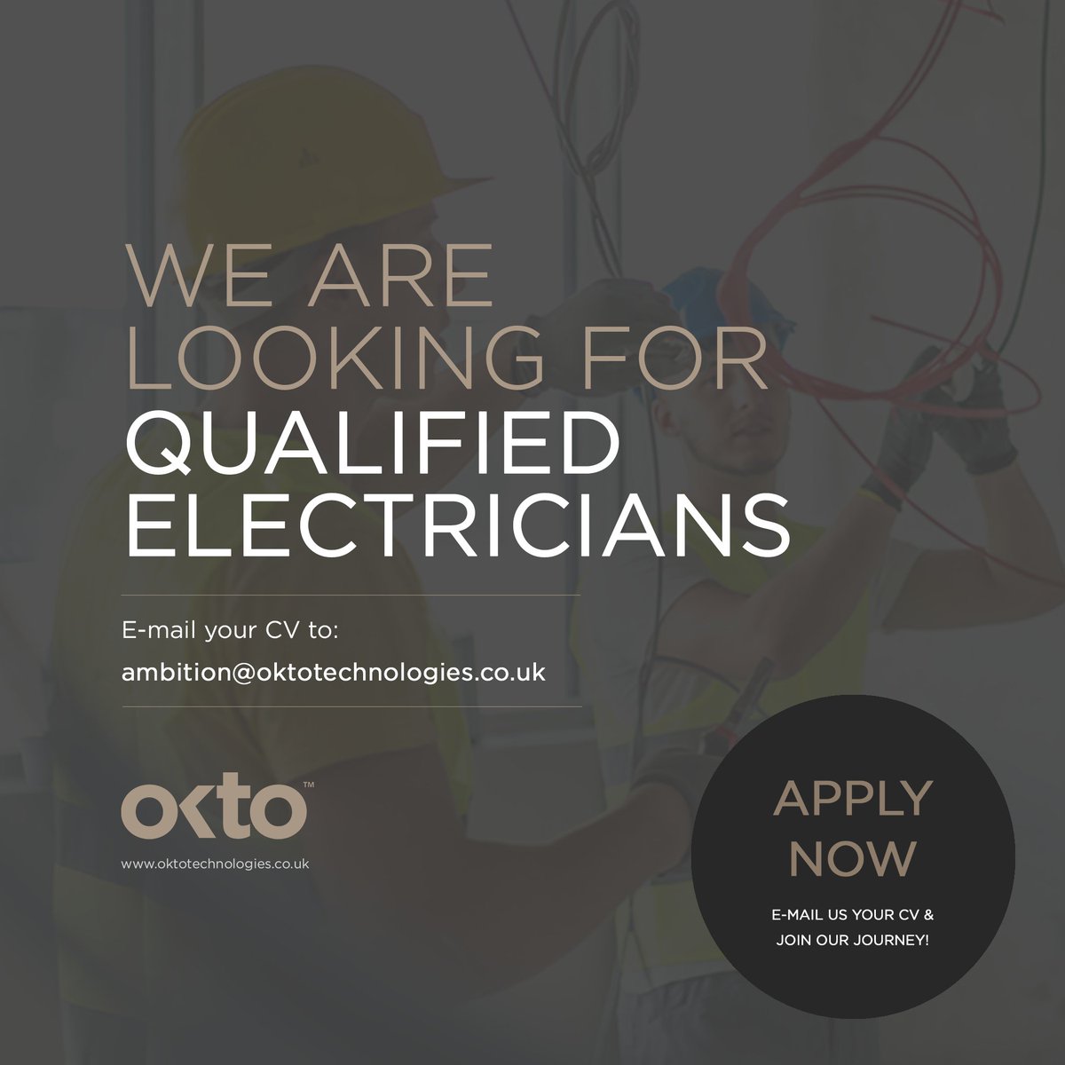 Okto_Tech's tweet image. 🚨NEW JOB ALERT🚨

OKTO Technologies is hiring Qualified Electricians for ultra prime residential work in Central London⚡️

📩Interested? Email your CV to ambition@oktotechnologies.co.uk