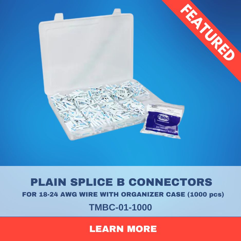 Introducing November's #ProductofTheMonth - TSOC Plain Splice B Connectors w/Organizer Case (1000/pkg)! 🔌 ORDER NOW: tsoc.com/product/tmbc-0… TSOC TMBC-01 B-Connectors are designed to accept multiple 18-24AWG insulated wires which can be crimped using the CT-303 Crimp Tool.