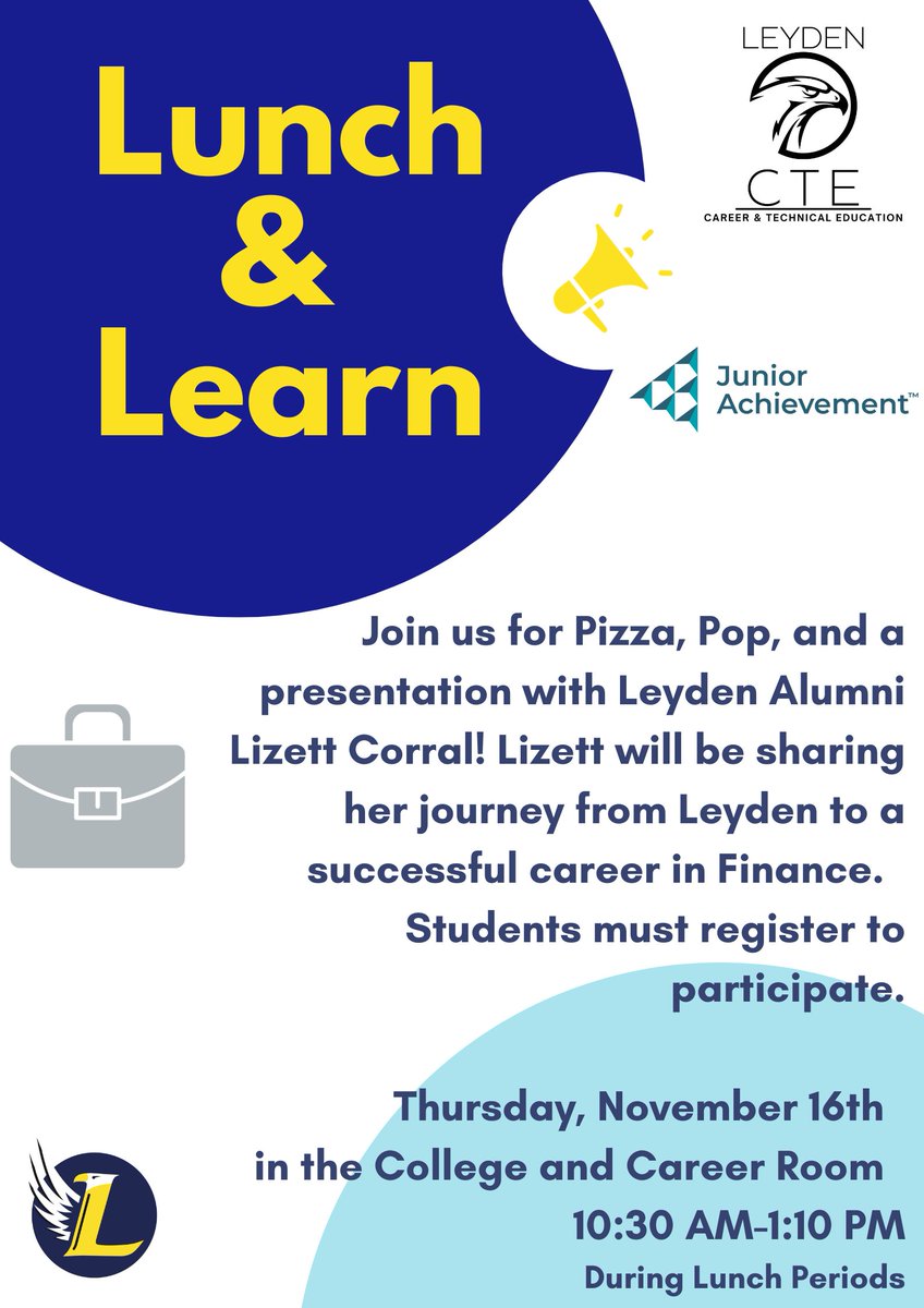 Check your email for an opportunity to learn from recent #leydenpride Alumni on their postsecondary path. We will be at East on Tuesday 11/14 and at West on Thursday 11/16. A huge shout out to @JAChicago for coordinating this opportunity!