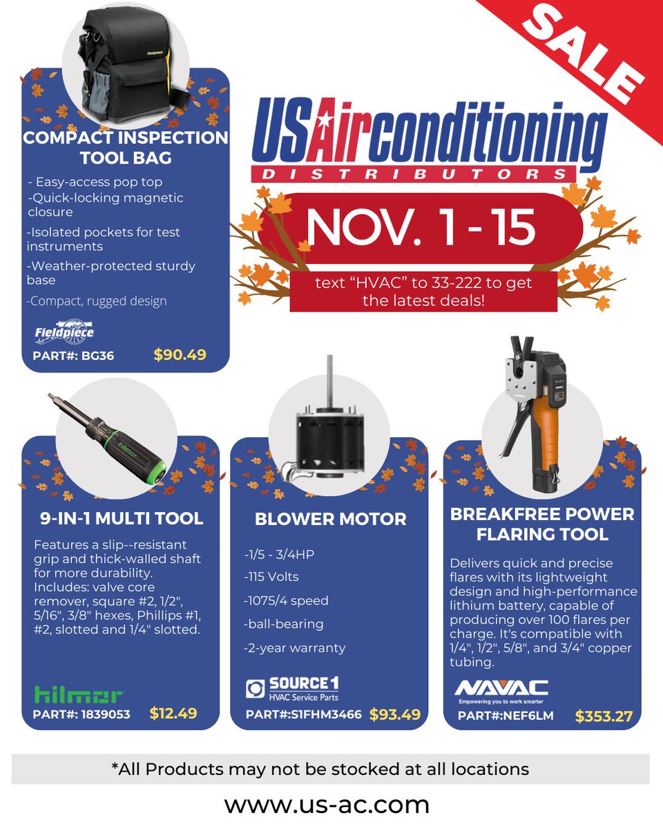 USACD's tweet photo. New month means new deals!
-
Make sure to visit your local store for more details!
-
#hvac #usacd #hvacservice #hvaccontractor #hvacinstallation #hvactools #hvactech #hvaclife #hvactechnician https://t.co/5QgOSOiziB