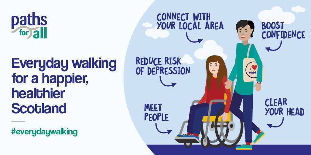 Today is National #StressAwarenessDay ✨ #EverydayWalking and wheeling is a perfect opportunity to connect with loved ones, have a blether and clear your head 💬🧑‍🦼 Moving more also reduces the risk of depression, boosts #mentalhealth and offers time to plan or reflect!