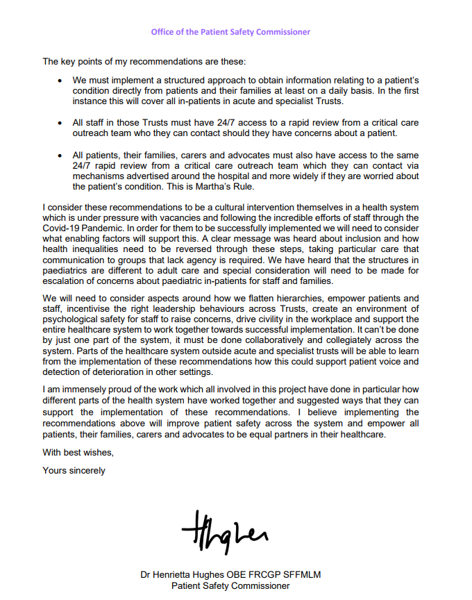 Shaun Lintern (@shaunlintern) on Twitter photo 🚨BREAKING: <a href="/PSCommissioner/">Patient Safety Commissioner</a> sends recommendations to <a href="/SteveBarclay/">Steve Barclay</a> on #marthasrule calling for 24/7 rapid access to a critical care outreach team, available to all patients, families, carers and advocates. 🚨BREAKING: <a href="/PSCommissioner/">Patient Safety Commissioner</a> sends recommendations to <a href="/SteveBarclay/">Steve Barclay</a> on #marthasrule calling for 24/7 rapid access to a critical care outreach team, available to all patients, families, carers and advocates.