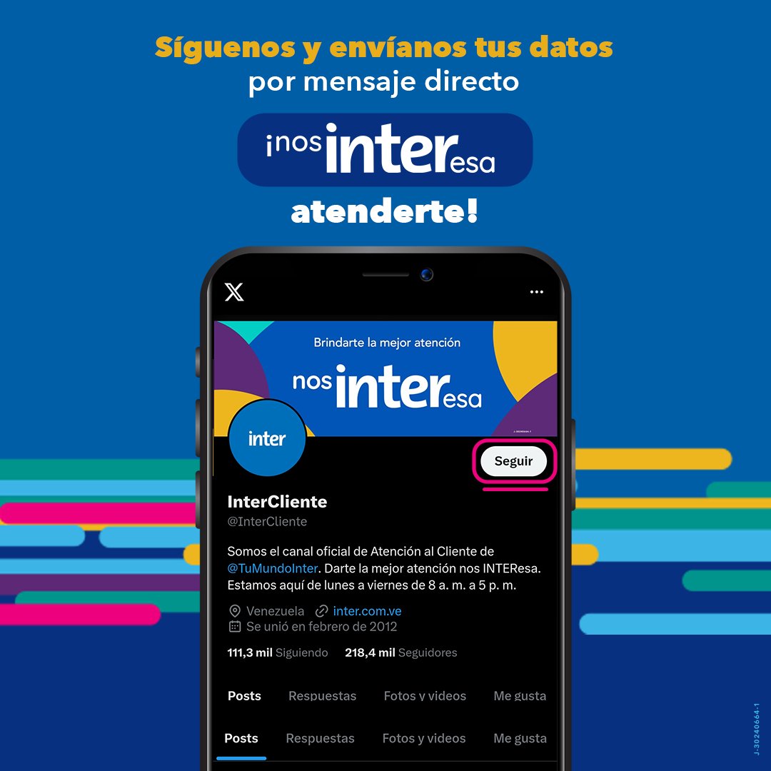 TuMundoInter's tweet image. ¿Necesitas ayuda con tu servicio de Inter? Contáctanos a través de @InterCliente de lunes a viernes de 8 a. m. a 5 p. m.

Nos INTEResa atenderte y estamos comprometidos en solventar tus solicitudes cuanto antes.

#InterCliente #Inter #MeINTEResa #ATC #Venezuela