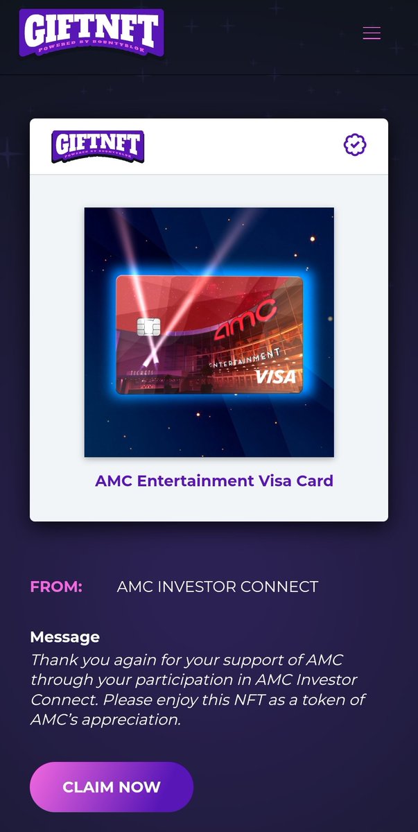 Just received my #AMC Credit Card #NFT! Thank you  <a href="/CEOAdam/">Adam Aron</a>!