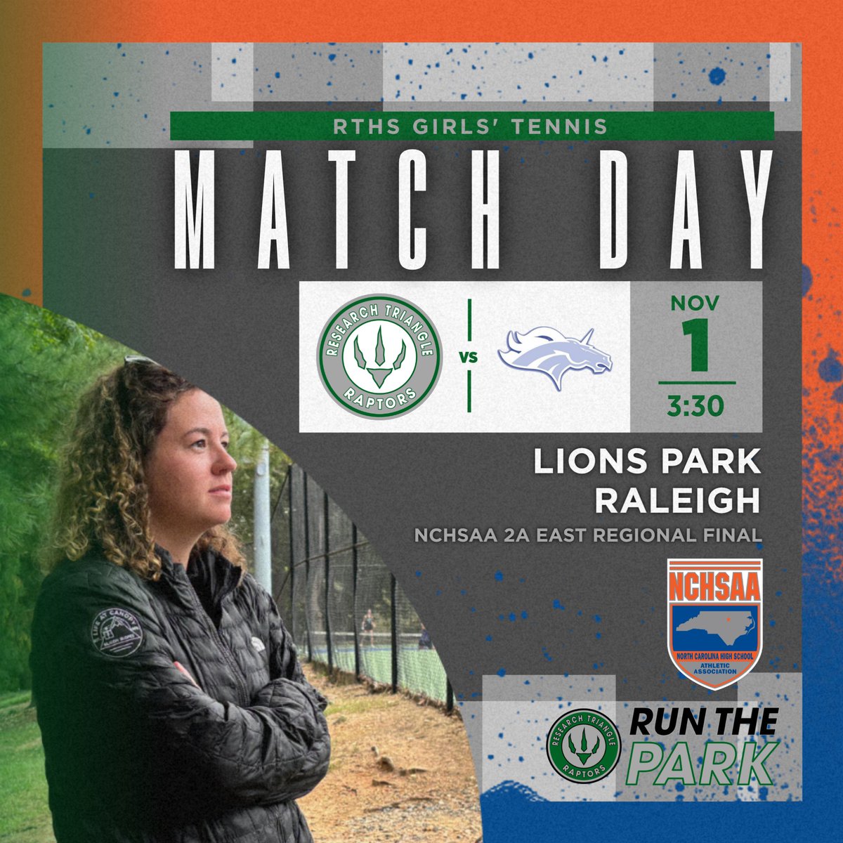 REGIONAL FINAL!

🎾 <a href="/RTHSTennis/">RTHS Tennis</a> (16-0)
🆚 NCSSM (7-3)
🕞 3:30 p.m.
📍 Lions Park (516 Dennis Ave., Raleigh)
🗒️ Winner plays Salisbury or Hendersonville in 2A state title match on Saturday

#runthepark #goraptors