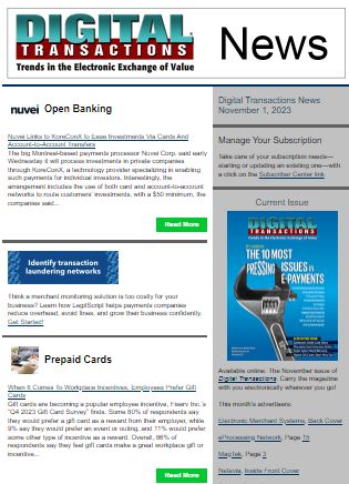DTPaymentNews's tweet photo. Today’s Digital Transactions News: Nuvei’s Account-to-Account Play; Employees Like Gift Cards; Wellfit’s Dental Work
https://t.co/4efUzRGh6Q
#Nuvei #openbanking #accounttoaccount #Fiserv #giftcards #Wellfit https://t.co/U8aeprUVUy