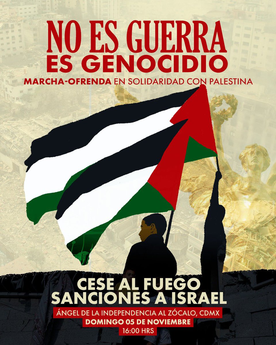 AlinaDuarte_'s tweet photo. No es guerra es genocidio.
Nos vemos el domingo

Ángel de la Independencia, CDMX 
04:00 p.m. 
Trae cosas para instalar una ofrenda 
#FreePalestine 🇵🇸 https://t.co/7Gv3FkNeUU