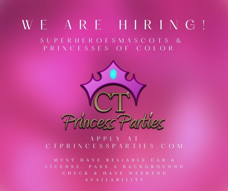 Now Casting! See more details on how to audition as well as our requirements on ctprincessparties.com/apply!  Please e-mail resume and headshots to us.  We're looking for male superheroes, mascots, mascot attendants, and POC princesses.  Know someone who might fit the part?
