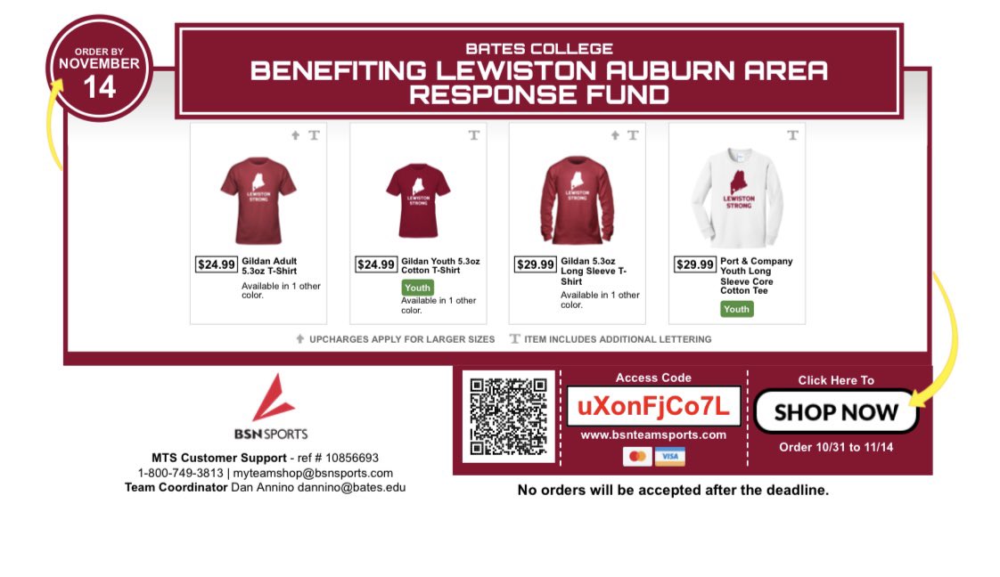 The “Lewiston Strong” Store is open! Find the link ⬇️

bsnteamsports.com/shop/uXonFjCo7L

All proceeds are going to the Maine Community Foundation’s Lewiston-Auburn Area Response Fund, which will be directly supporting victims and families impacted by the shootings.

#Lewistonstrong