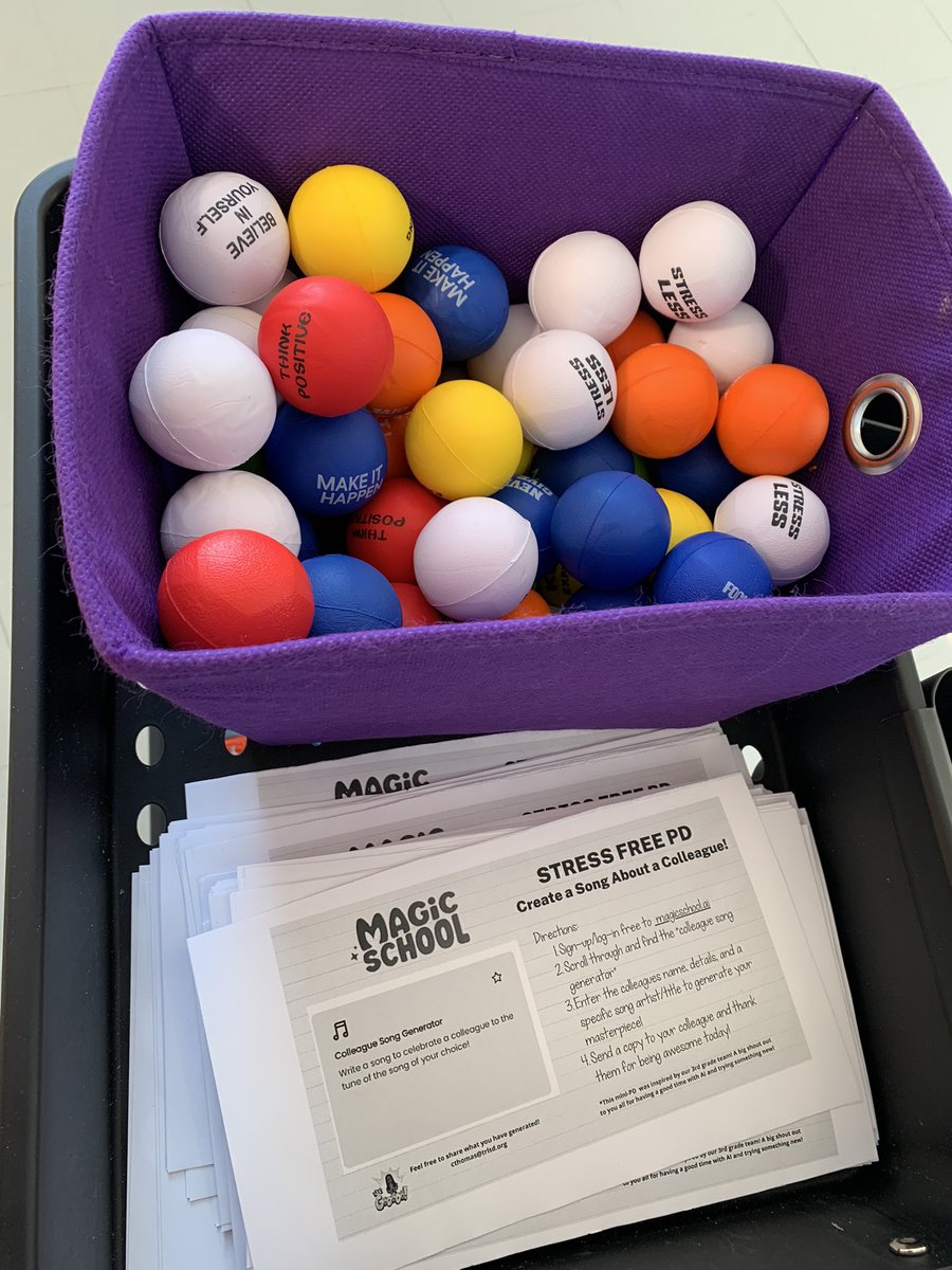 Celine (@ms_thomas22) on Twitter photo Today is National Stress Awareness Day! While working with Teachers, I’m passing out some “Stress -Free PD” utilizing <a href="/magicschoolai/">MagicSchool AI 💜 🪄✨</a> , stress balls, and treats!
What are some tools and resources you use to assist with being “stress-free” each day?
#stressfreeawarenessday Today is National Stress Awareness Day! While working with Teachers, I’m passing out some “Stress -Free PD” utilizing <a href="/magicschoolai/">MagicSchool AI 💜 🪄✨</a> , stress balls, and treats!
What are some tools and resources you use to assist with being “stress-free” each day?
#stressfreeawarenessday