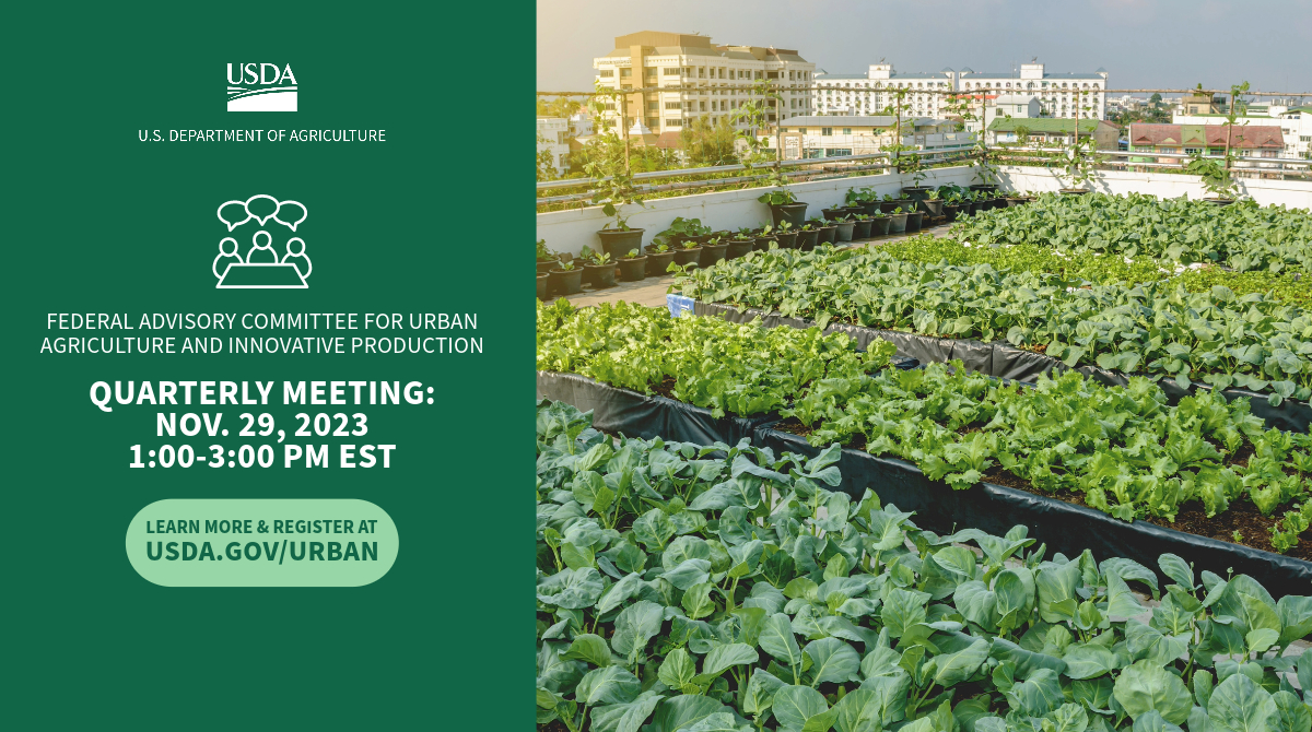 We’re inviting urban producers, innovative producers, and other stakeholders to virtually attend a public meeting of the Federal Advisory Committee for Urban Agriculture and Innovative Production on November 29 from 1-3 pm ET. Learn more and register: bit.ly/3QDZ05g