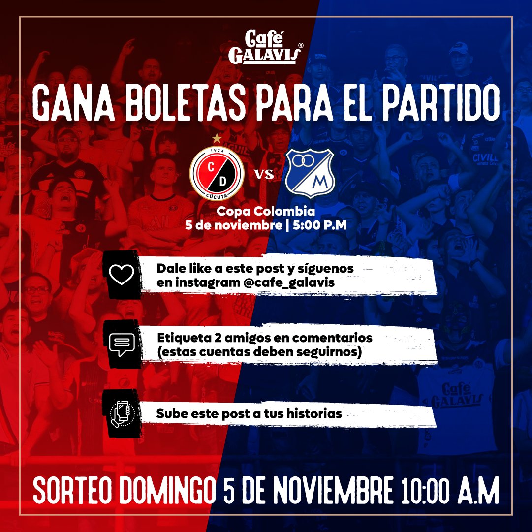 cafe_galavis's tweet photo. 🏟️¡TE LLEVAMOS A VER EL PARTIDO CONTRA MILLONARIOS! ❤️☕🖤
¡Participa en nuestro sorteo en #Instagram siguiendo los pasos o comprando en nuestra cafetería en la Zona Industrial! 🎫🏆

⭐Somos patrocinadores oficiales del @cucutaoficial https://t.co/aRL0PEVv99