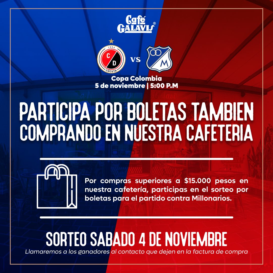 cafe_galavis's tweet photo. 🏟️¡TE LLEVAMOS A VER EL PARTIDO CONTRA MILLONARIOS! ❤️☕🖤
¡Participa en nuestro sorteo en #Instagram siguiendo los pasos o comprando en nuestra cafetería en la Zona Industrial! 🎫🏆

⭐Somos patrocinadores oficiales del @cucutaoficial https://t.co/aRL0PEVv99