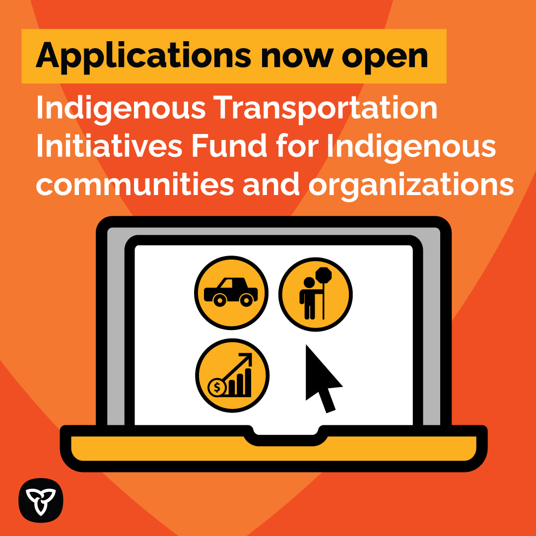 Applications are now open for the Indigenous Transportation Initiatives Fund. 

Through the ITIF, Ontario is working with Indigenous communities and organizations to improve local transportation.  

Learn more about the program and how to apply: ontario.ca/page/available…