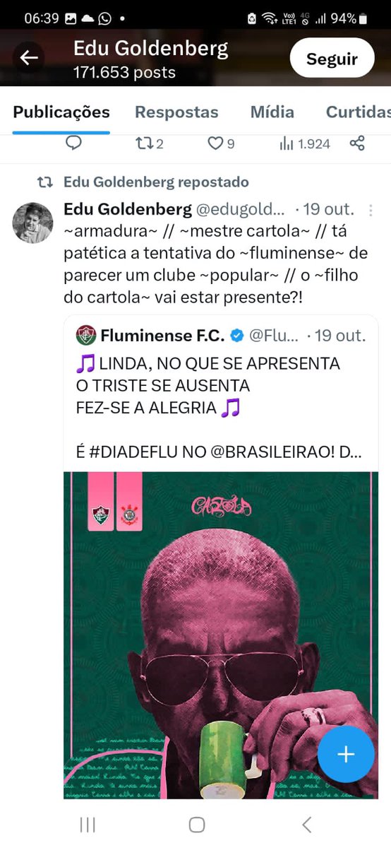 Nobre Prefeito <a href="/eduardopaes/">Eduardo Paes</a> ,não bastassem as proibições ABSURDAS que a torcida do Fluminense sofreu por parte da prefeitura que o Sr comanda, ainda temos que nos deparar com seu assessor debochando do Fluminense nessa rede social?
Nos leva a crer que nada é por acaso.
Repense !