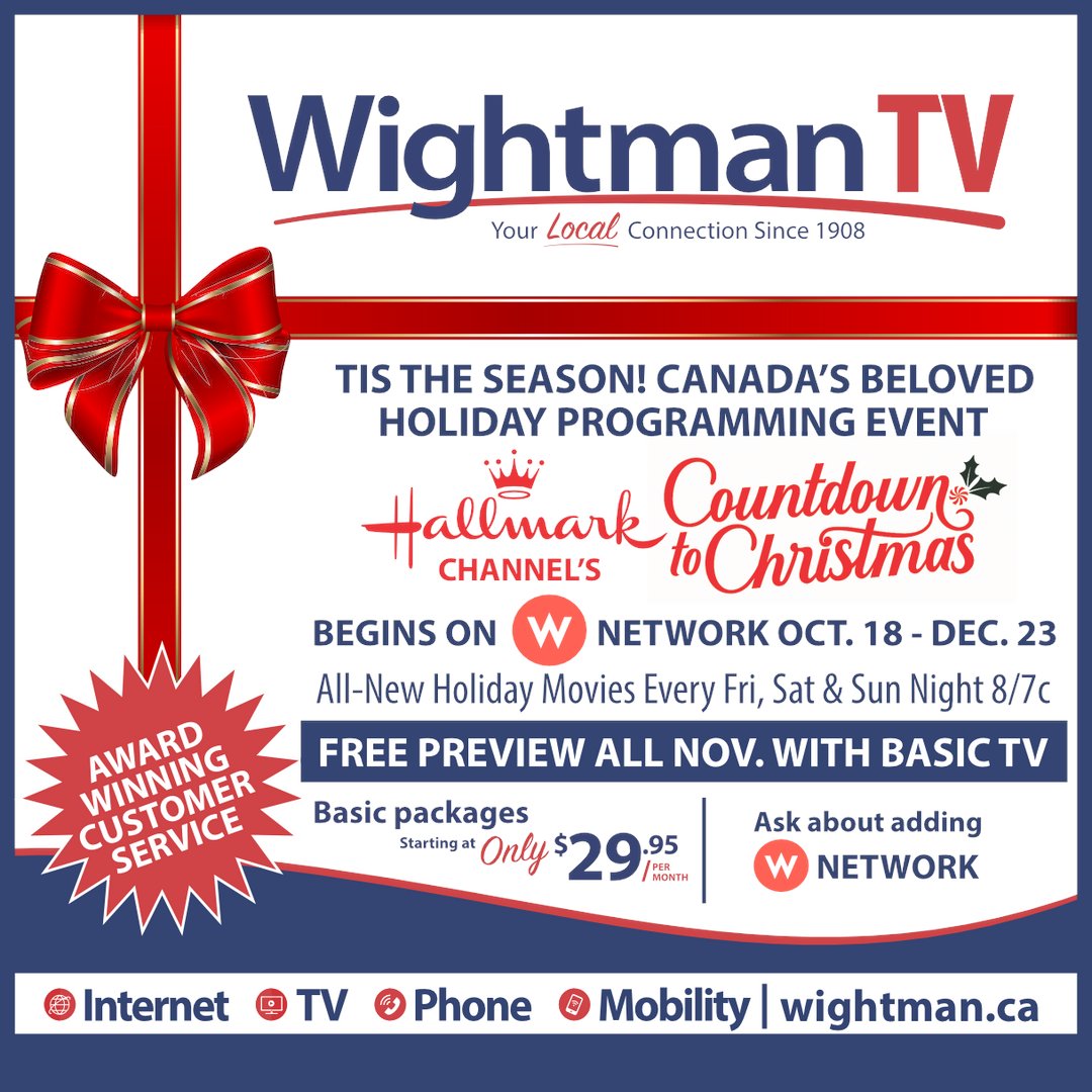 WightmanTel's tweet image. Tis the season! The Hallmark Channel's Countdown to Christmas is back! Wightman TV has this holiday favourite on FREE preview for all of November! #ChristmasMovies #ChristmasFun #WightmanTV