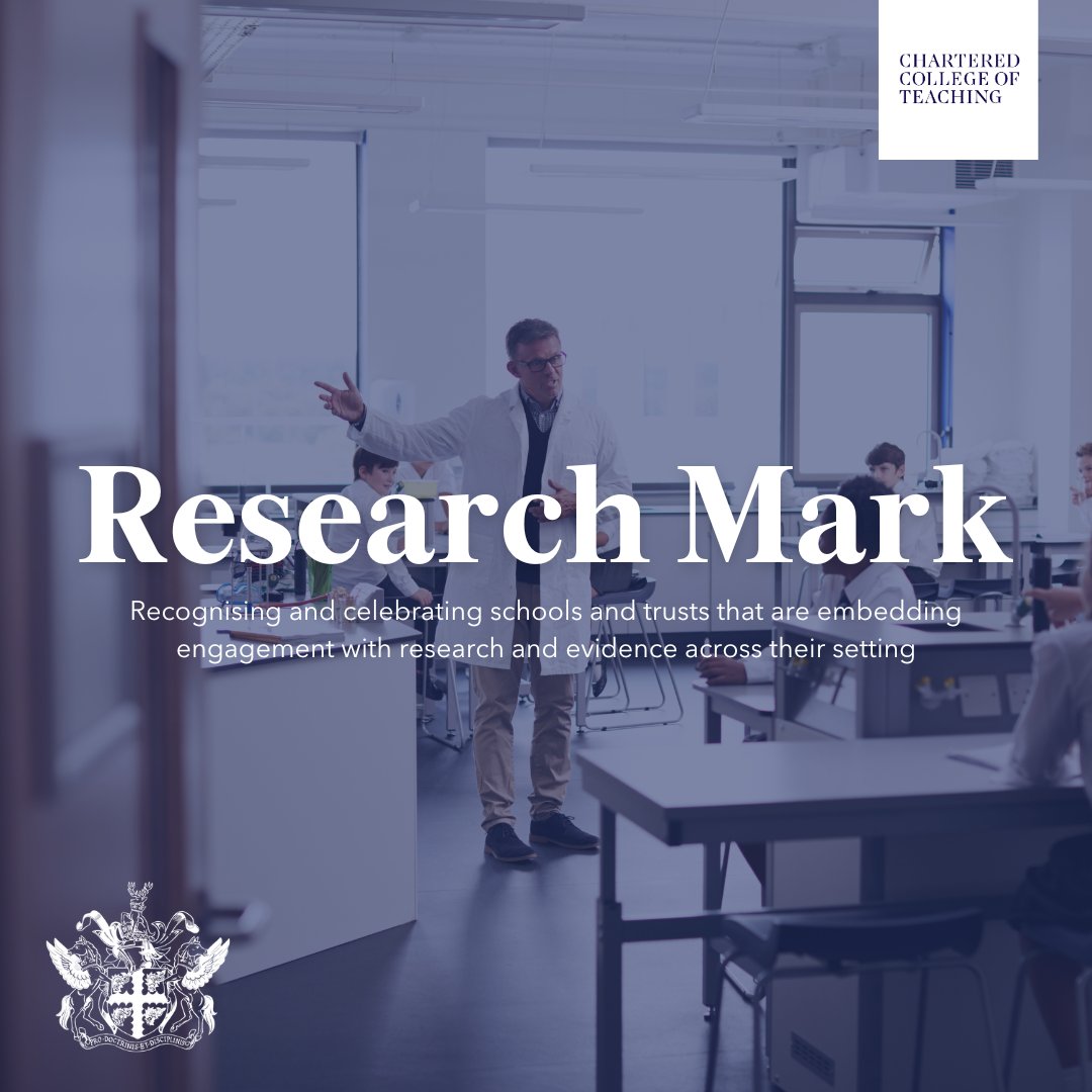 CharteredColl's tweet image. Apply to be one of the pilot Research Mark schools!

As a pilot school you will receive extra support, a peer group of others working towards Research Mark and you will help shape Research Mark for the future.

UK schools, apply now: google.pulse.ly/mohvog7we2

#EvidenceInformed