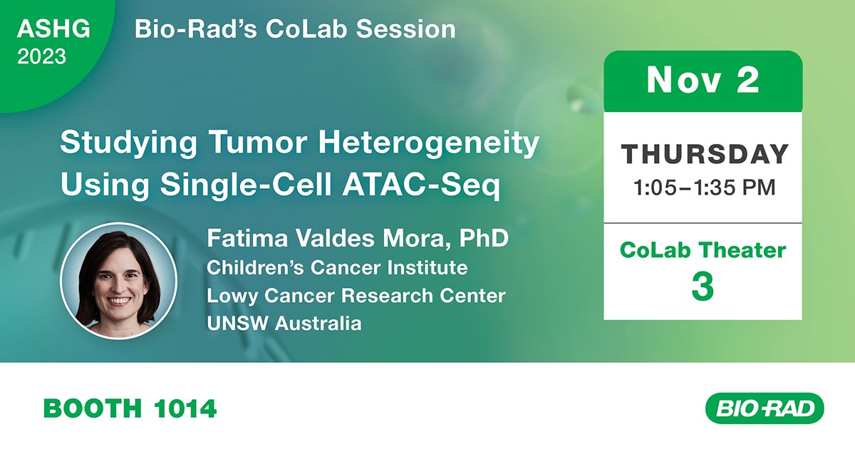 Attending#ASHG23? Interested in single-cell ATAC-seq? Don't miss our CoLab session with Dr. Fatima Valdes Mora as we explore scATAC-Seq’s insights into pediatric cancer cell heterogeneity. #genomics

See you there!  ow.ly/BBh850PTBx5
