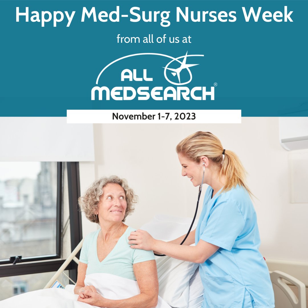 Happy Med-Surg Nurses Week from all of us at All Med Search! 

If you are a Med-Surg RN looking to make your next career move, send us your resume today! Jobs@AllMedSearch.com

#MSNW23