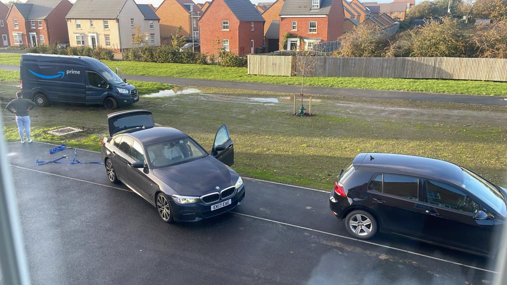EdwardsJMichael's tweet photo. @AmazonUK Your delivery driver who supposedly 'skidded' off our small cul-de-sac road had destroyed the newly seeded landscape in front of our house. I have called customer services and you are unable to help as it is not my property which has been damaged...! https://t.co/NJ7pjz8cyA