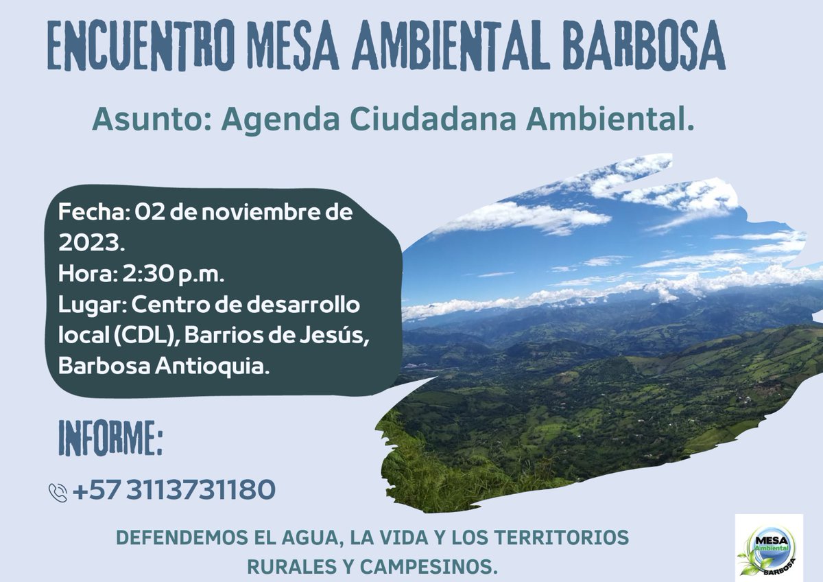 AmbMesa's tweet photo. Bienllegada toda la comunidad Barboseña a este especio de incidencia autónoma por nuestro territorio ambiental. https://t.co/aWCLD5ZzXl