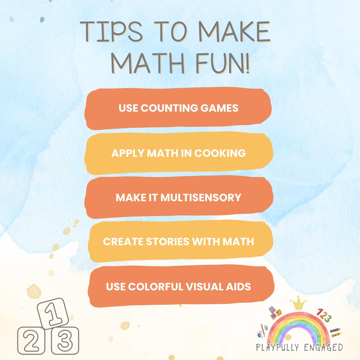 PlayfullyE's tweet image. 5 tips to make math fun and engaging for your child! 🎲 Comment &quot;mathmagic&quot; below to see more content like this.

#mathmagic #tipsformath #engagingmath #funmath #playfullyengaged