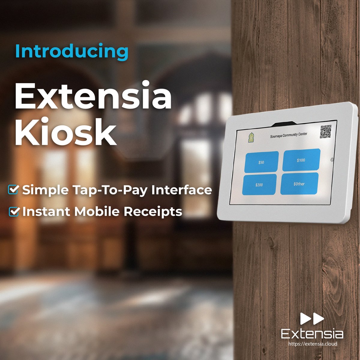ExtensiaUSA's tweet photo. Extensia kiosk provides a simple interface to collect onsite donations and generates an e-receipt with a QR code. Try us today!. 
https://t.co/tiY3CcpNuE https://t.co/1bMBow80wc