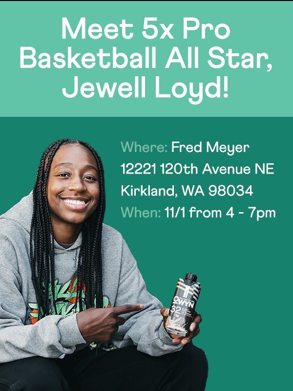 seattlestorm's tweet photo. ‼️ @jewellloyd will be at Fred Meyer in Kirkland TODAY from 4-7 p.m. ‼️ https://t.co/0ek1lTLdeQ