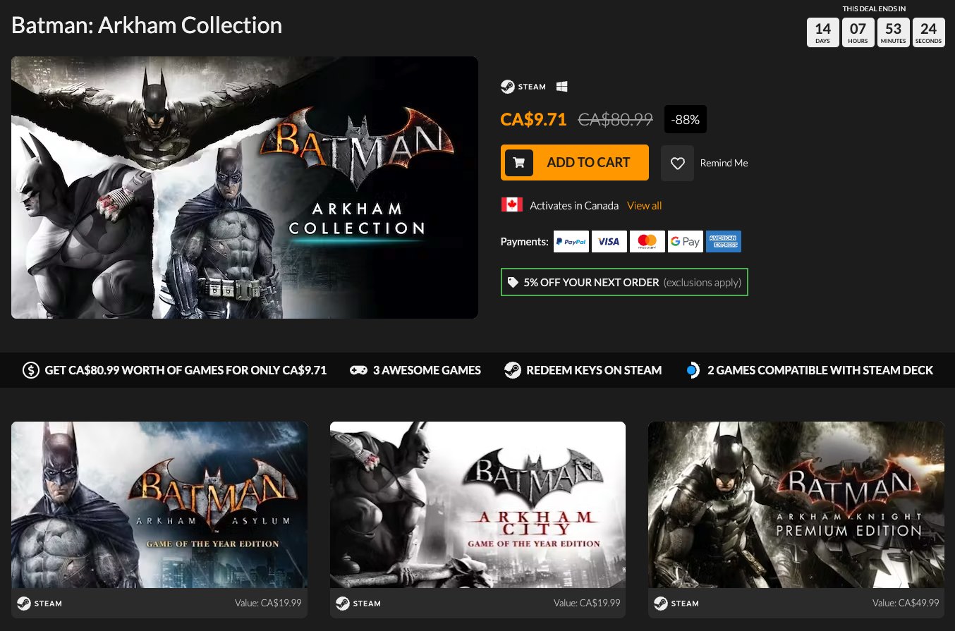 Batman: Arkham Collection, Steam Game Bundle