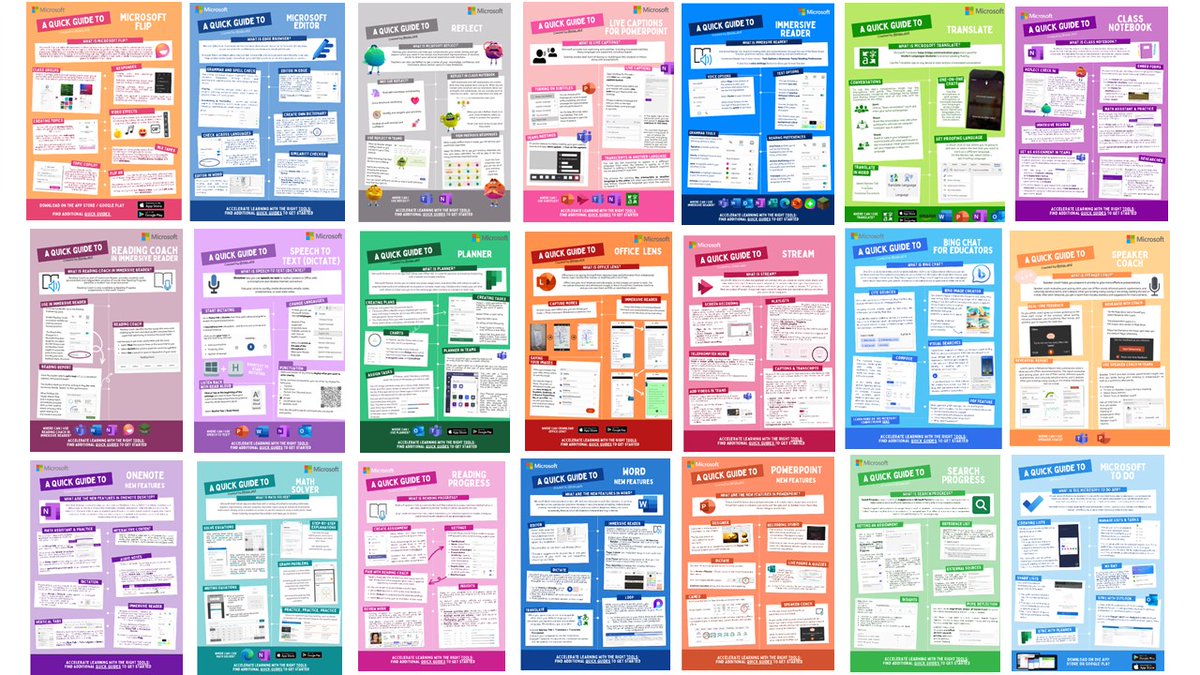 Fernandezc4's tweet image. Looking for quick and easy guides to learn how to use Microsoft products in education? Check out these colorful and user-friendly one-pagers by #MIEExpert @Miss_Aird that cover 22 Microsoft tools! 365ninjacat.com/2023/11/01/edu… #Edtech #QuickGuides #GaETC23