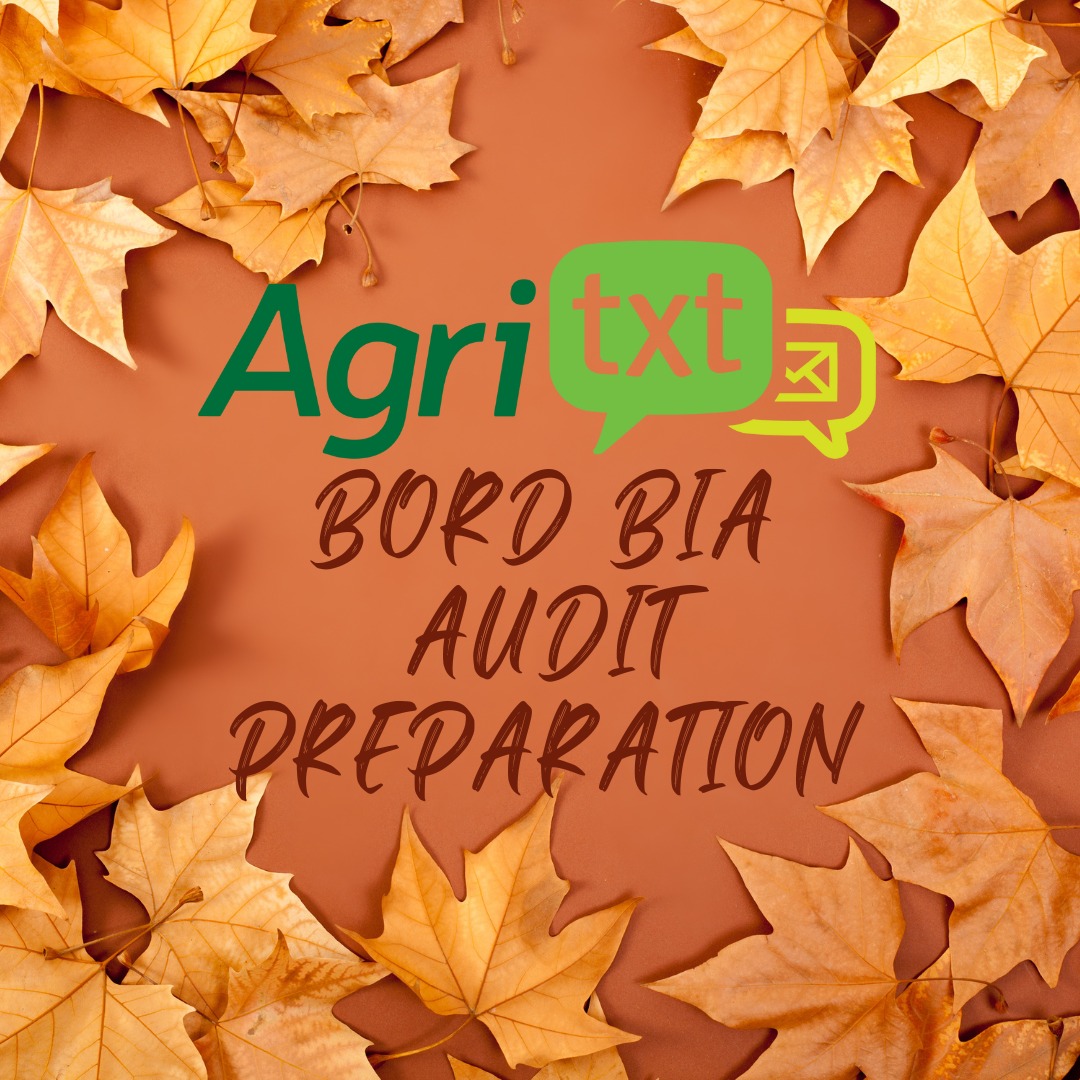 Why don’t you let Agritxt give you a helping hand with preparing for your Bord Bia Audit? Give us a call on 022-34136 and we will do all the paperwork for you!