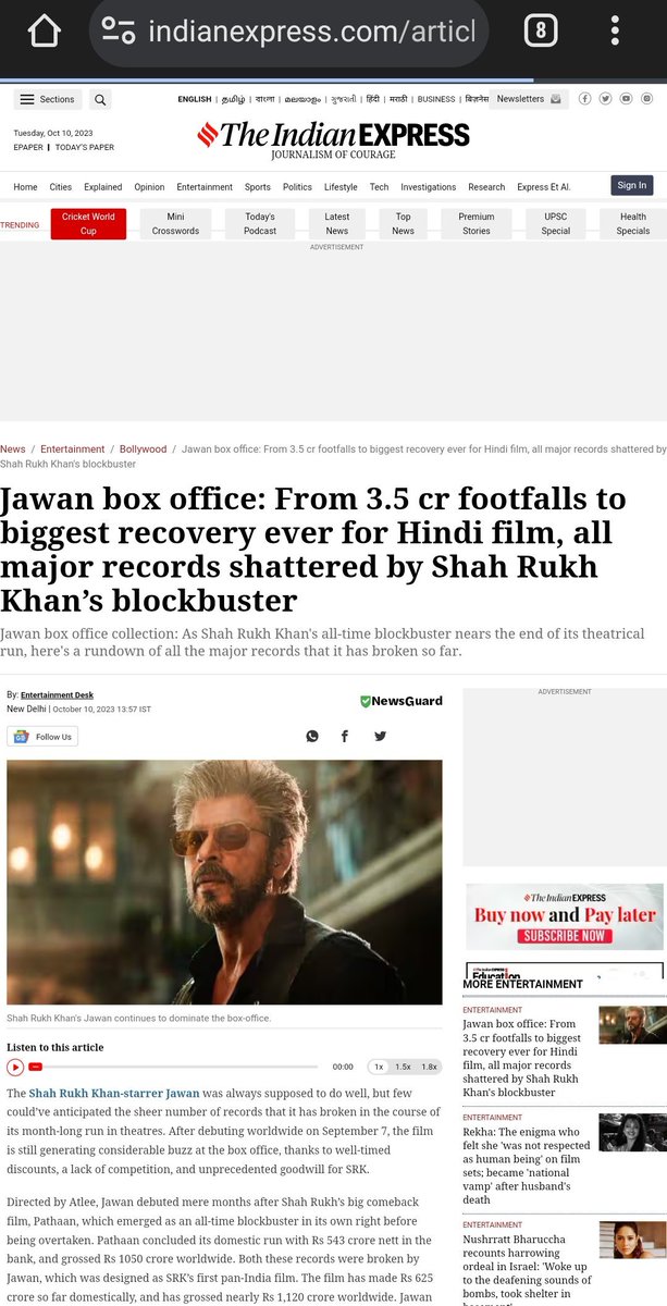 From 3.5 Cr Footfalls To The Biggest Recovery Ever For Hindi Film, All Major Records Shattered By #ShahRukhKhan𓀠's Blockbuster: TheIndianExpress
#HappyBirthdaySRK